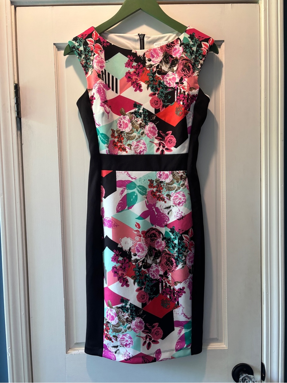 Bisou Bisou Pink, Black & Mint Floral Geo-Print Sheath Dress